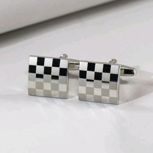 Men's Silver Plaid Cufflinks